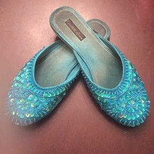 Turquoise Sequin Mules